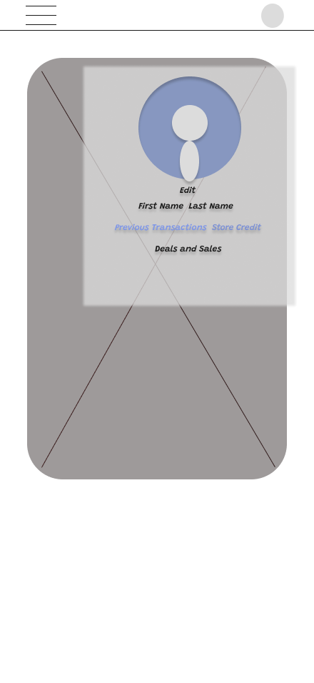 Black-and-white wireframe of a mobile app screen with placeholder text and buttons